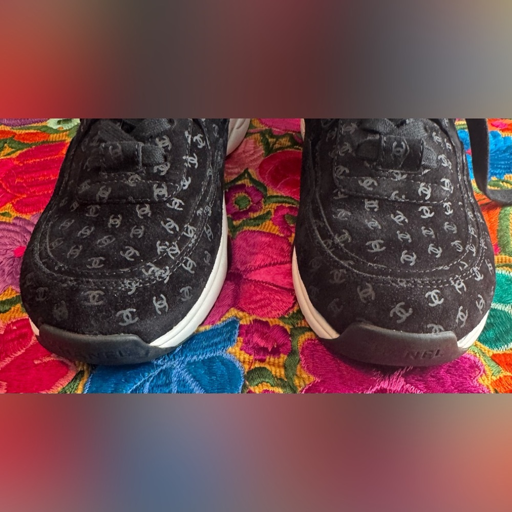 Chanel Signature Black Velvet Trainer Sneakers - Picture 4 of 10